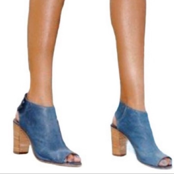 Steve Madden Nonstp blue leather peep toe heel stacked sandals booties - Picture 11 of 11